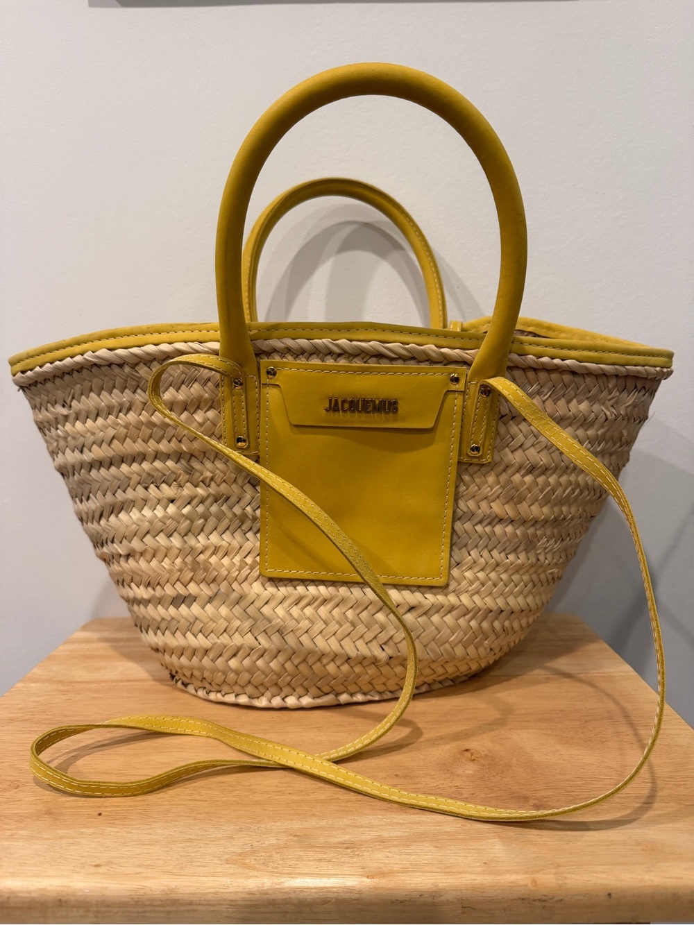 Jacquemus Straw ‘Le Panier Soleil’ Tote, Color Beige & Yellow 100% Authentic